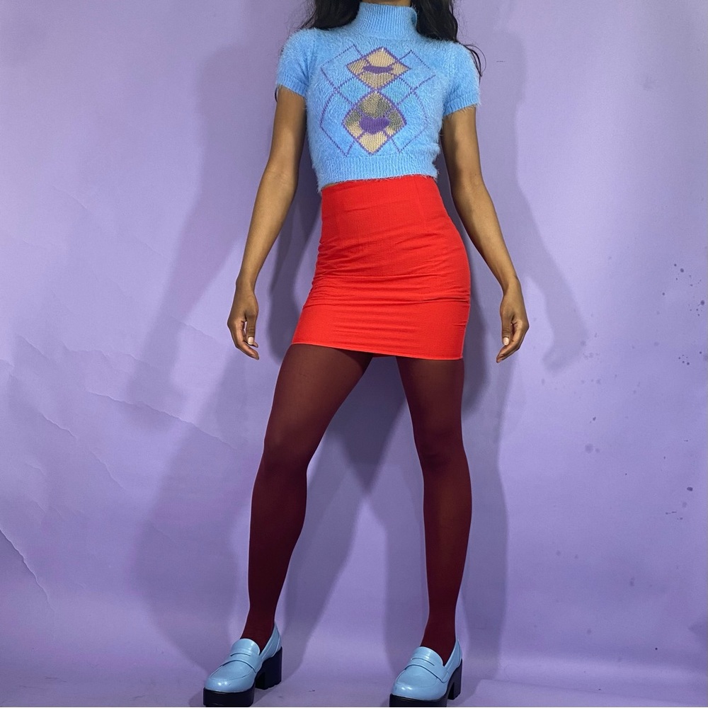 Red High waisted Bodycon Skirt
